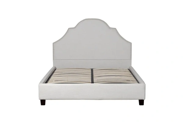 Кровать двуспальная ткань рогожка бежевая 140х160х200см