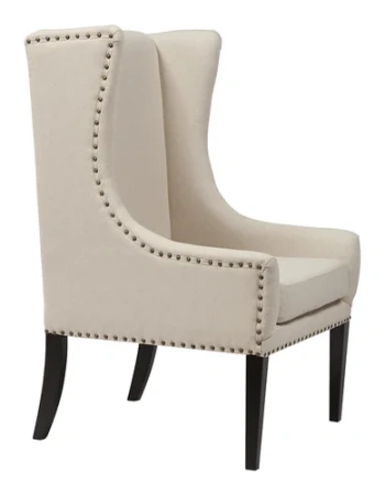 Кресло белое мягкое с ушами Nailhead Fabric Armchair