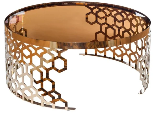 Журнальный столик круглый золотой со стеклом 90 см Gold