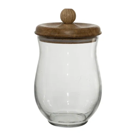 Баночка из стекла 23 см с крышкой из дерева манго